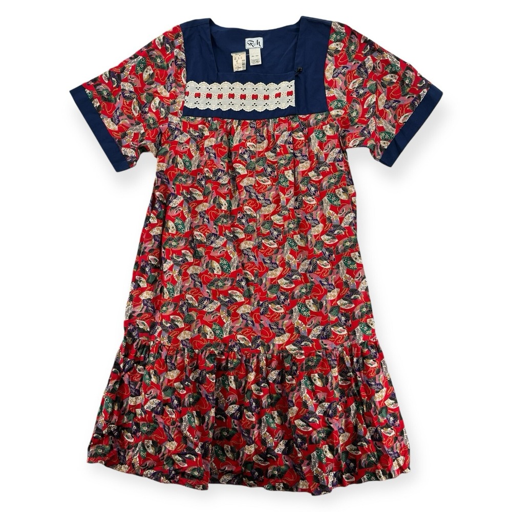 Vintage RM Muumuu Dress Womens Large Hawaiian Red Floral Midi Ruffle NWT